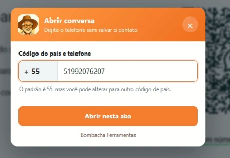Abertura direta de conversa por número no Bombacha WhatsApp