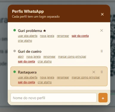 Gerenciador de perfis do Bombacha WhatsApp